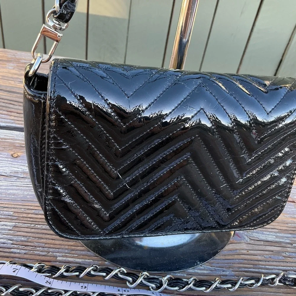 Big Buddha Black Chevron Patent Leather Crossbody/Shoulder Black Bag Chain Strap